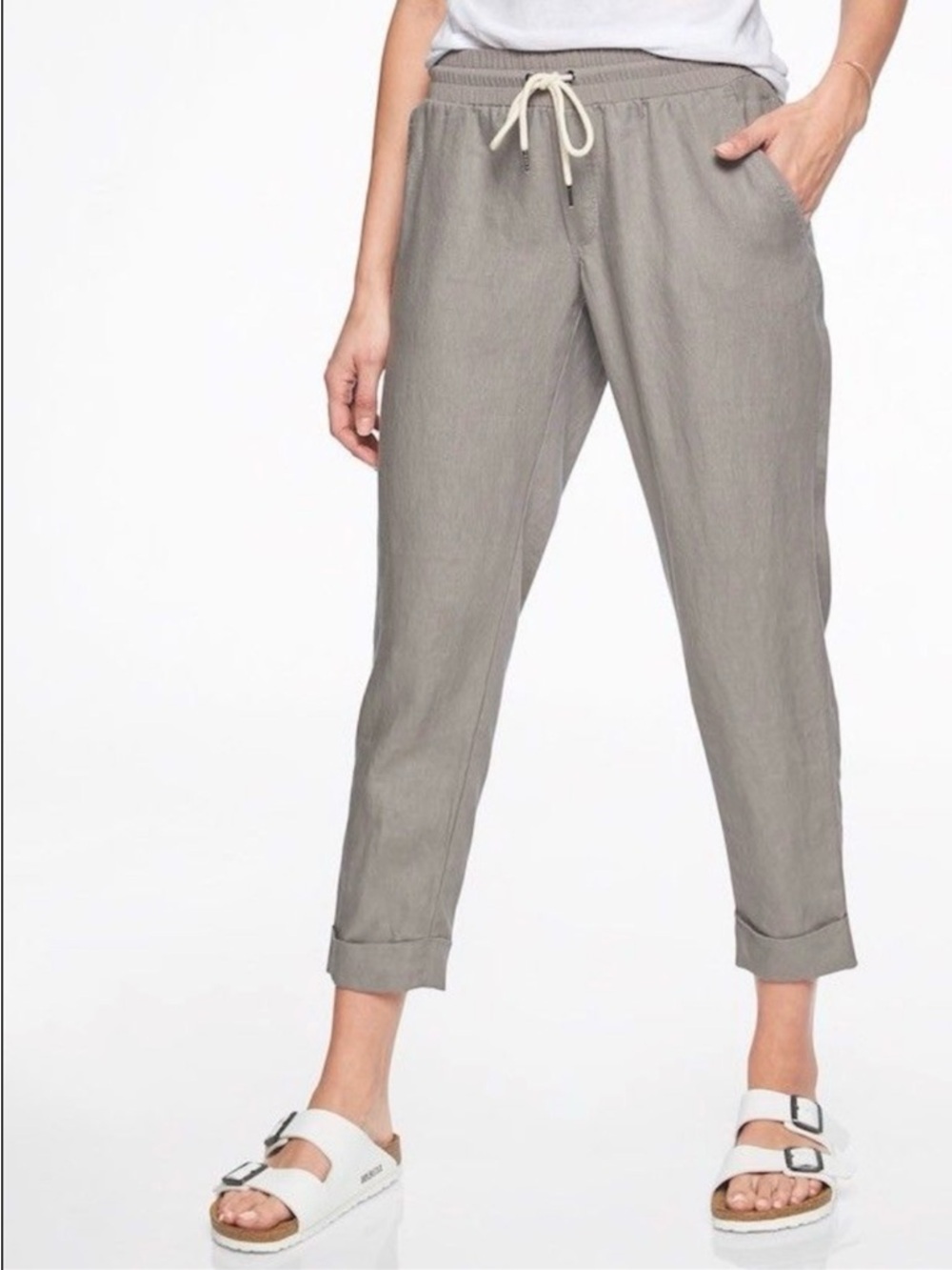 Athleta Bali Linen Gray Pants Tapered , size 2